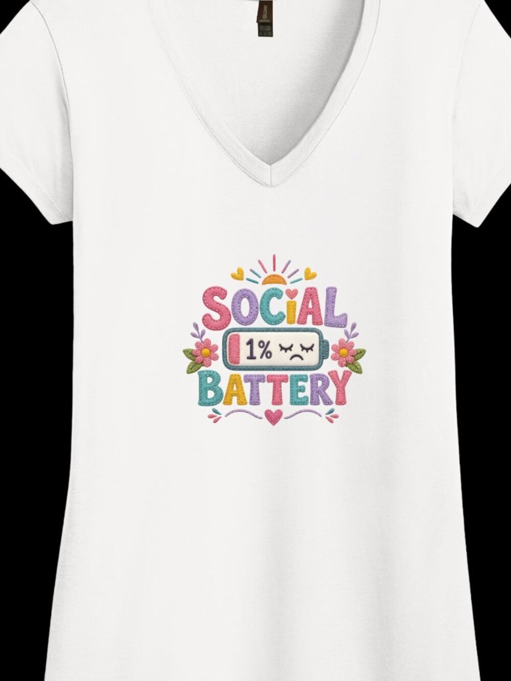 Social Battery 1% Women's Gildan Softstyle V-Neck Tee - Multiple Sizes and Color